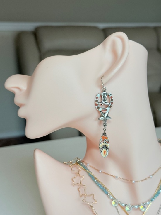 Anthropologie Jewelry - Silver-tone Boho Feather Dangle Earrings